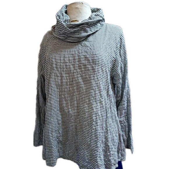 CUT LOOSE Stonewall Top Women Size M Check Crinkle Tencel Cowl Neck Pullover - Picture 6 of 7